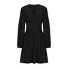 Women's Fashionable Solid Color V Neck Long Sleeved Pleated Versatile Dress