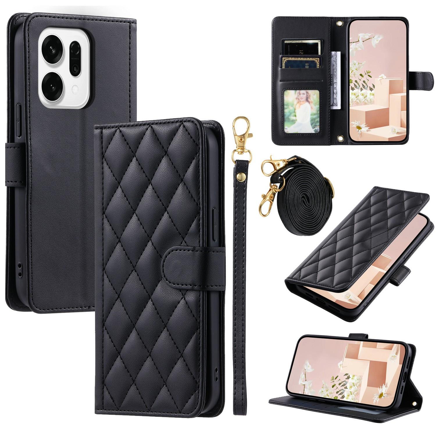 

For Oppo Reno14 5G (Global)/Reno14 F 5G Case Wallet Rhombus Grid PU Leather Phone Cover Black