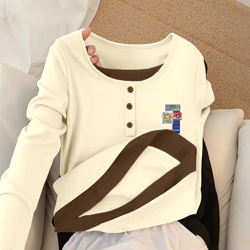 

Light-Toned 2025 Autumn Long-Sleeve Top, Flattering Commuter Base Layer, Stylish Round Neck, Versatile Outerwear M [90-100 catty]