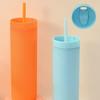 1 Set 450ml Colored Plastic Tumbler Anti-dropping Straw Double Layer Juice Coffee Straw Cup for Home