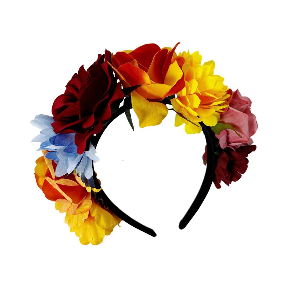 Fabric Rose Flower Garland Hairhoop for Female Wedding Bride Hairband Costume Props for Theme Party Holiday Celebration