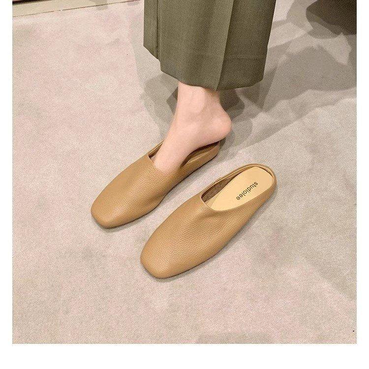 

[Su Yinyin] Soft to fried~ Li pattern square head flat bottom 2025 summer new Muller row slippers women s half drag 40