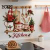 Murale Impermeabile per Zona Fornelli Stoviglie di Natale Adesivi Utensili, Teiera Tazza Palline Fiori Decalcomania, Decorazione Festiva Retro Rimovibile Peel