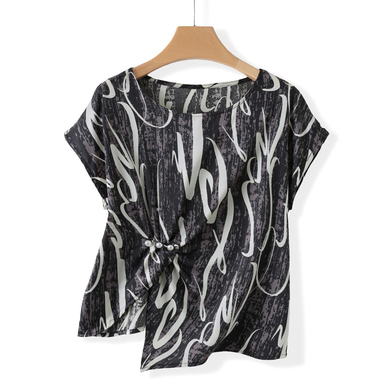 

Elegant Summer Breathable Printed Short Sleeve Top for Young and Middle-aged Mothers 3XL (120-135 jin)