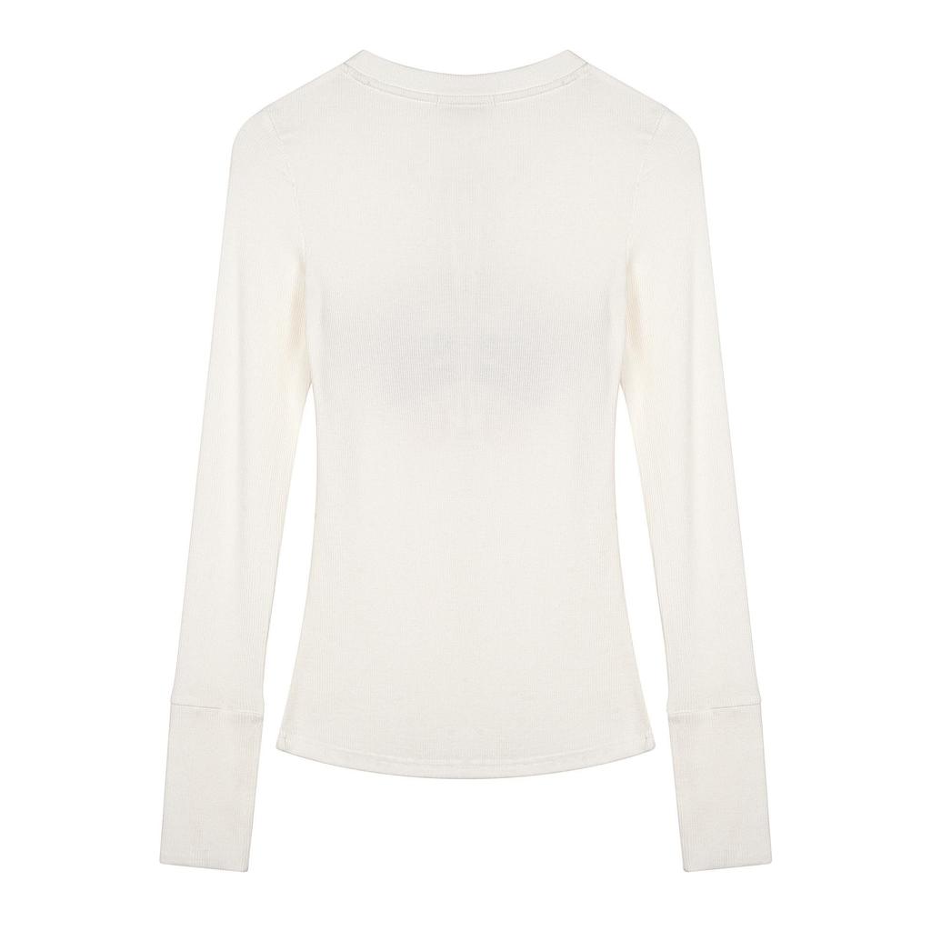 Haut slim à manches longues Henley avec imprimé lettres américaines pour femme