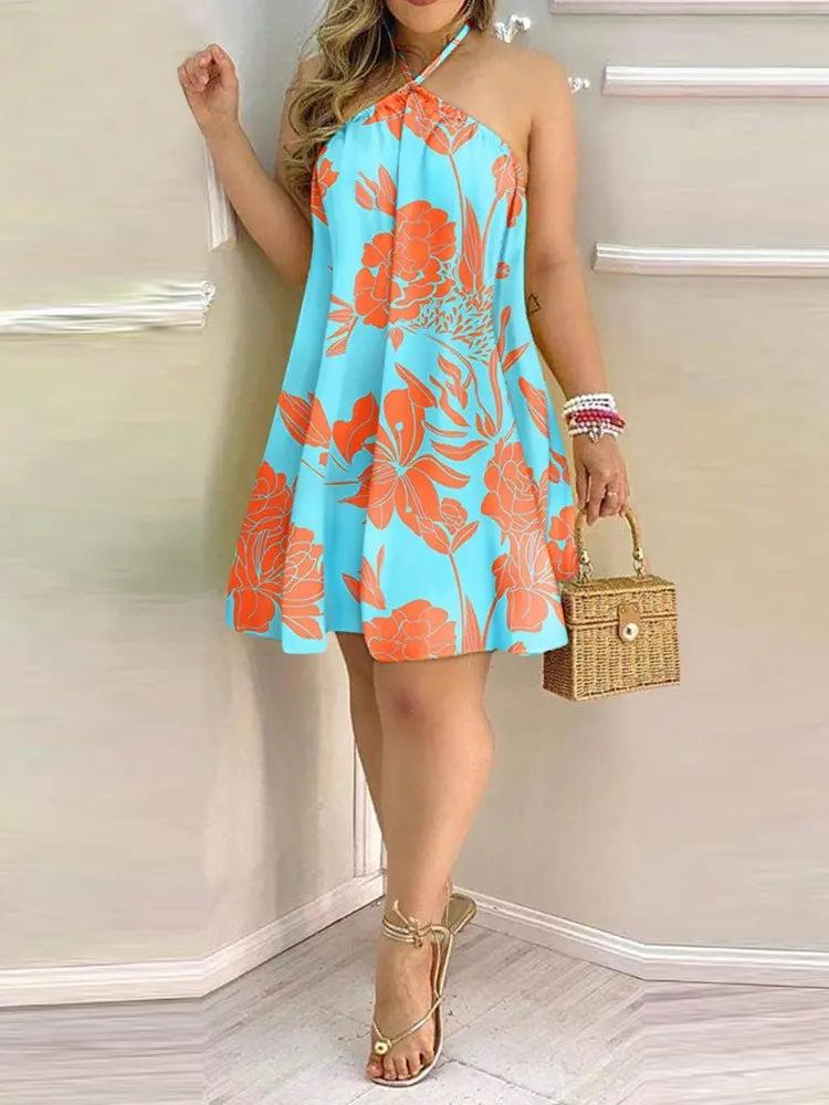 Summer Off-the-Shoulder Halter Lace-Up Loose Women's Dress
