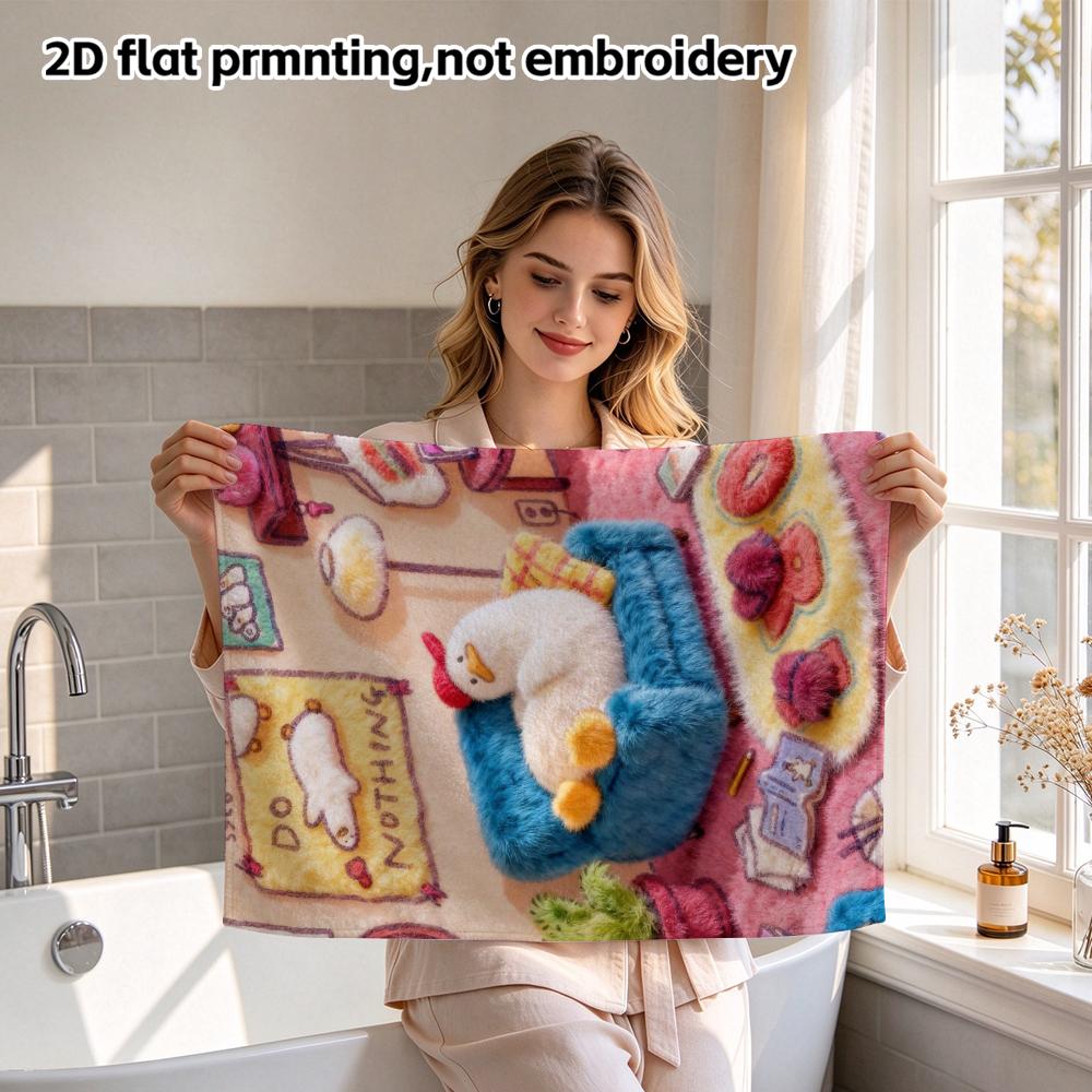 Cozy Bath Towel, Lazy White Duck In Room Print, Super Absorbent Soft Towel for Daily Shower Use