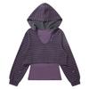 Hooded Striped T-Shirt Black Purple Loose Fit Long Sleeve Fall Winter Streetwear