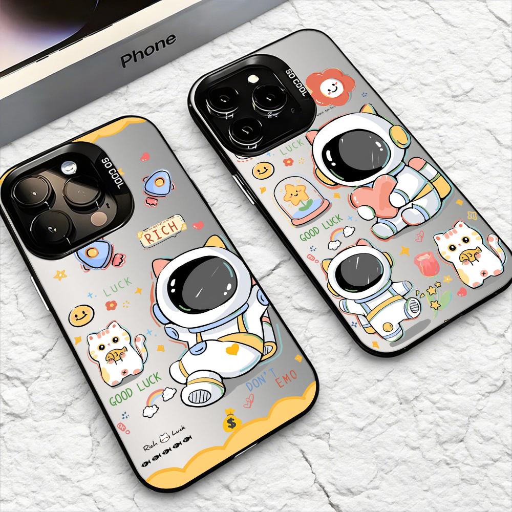 Cute Cartoon Astronaut Phone Case For iPhone 17 16 15 14 13 12 11 Pro Max Air Matte Laser Aurora Shockproof Funda