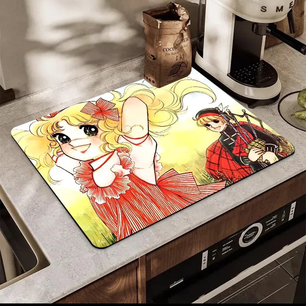 Cartoon Women's Candy Candy Printed Dish Drying Mat Super Absorbent Coffee Drain Pad Tableware Quick Dry Rug Kitchen Dinnerware