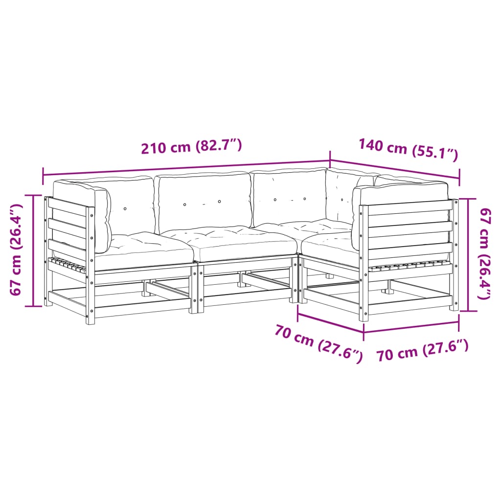 4 piece Garden Sofa Set with Cushions Solid Pine Wood