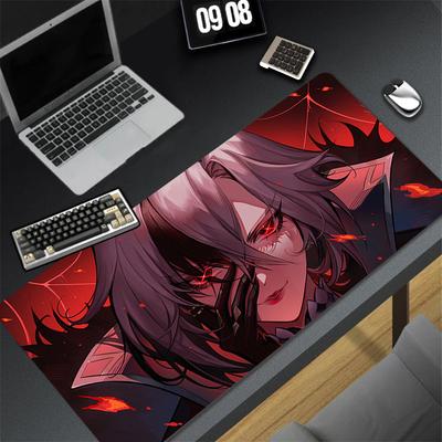 Gaming Mouse Pad Antislip Stitched Edges Red Black Anime Girls Artwork Print Keyboard Pad for Gamer Home Office Desk Mat