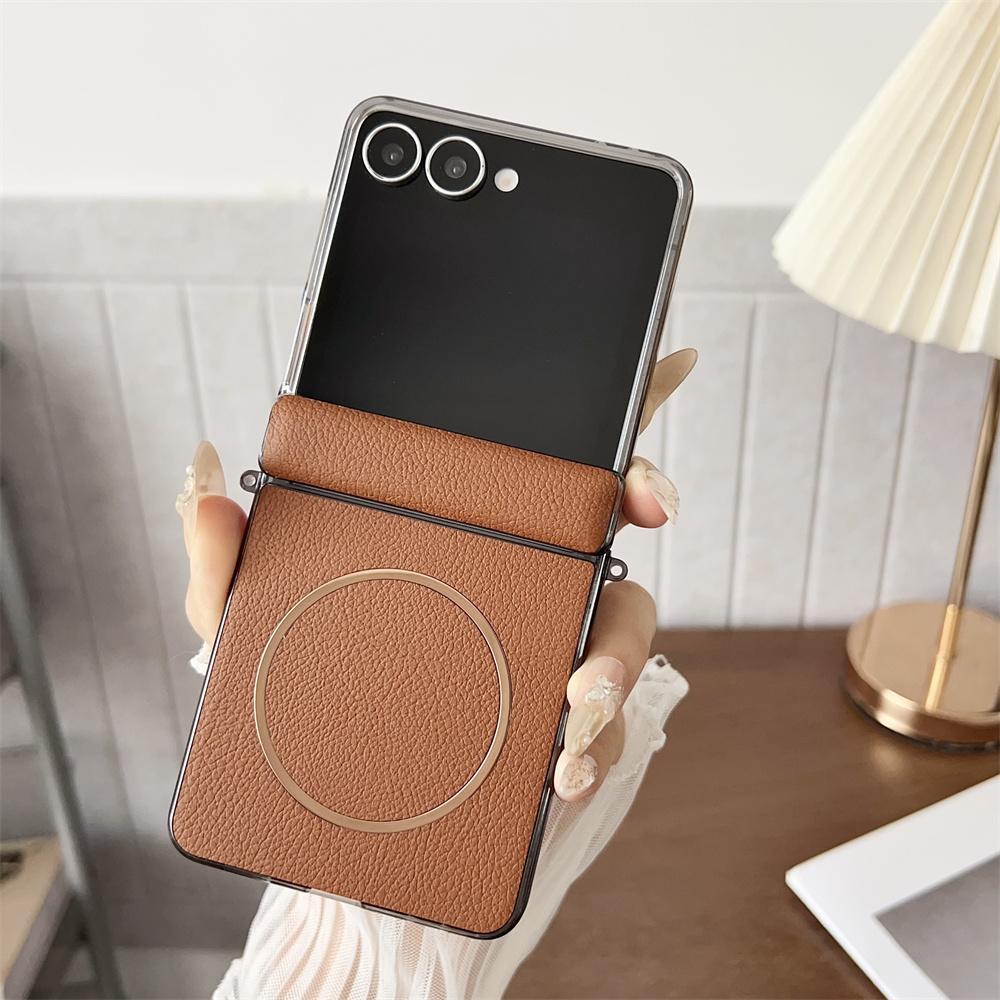 PU Leather Shockproof Magnetic Wireless Charging Phone Case for Samsung Galaxy Z Flip 7 Flip7 Hinge Protective Cover Galaxy Z Flip7 коричневый