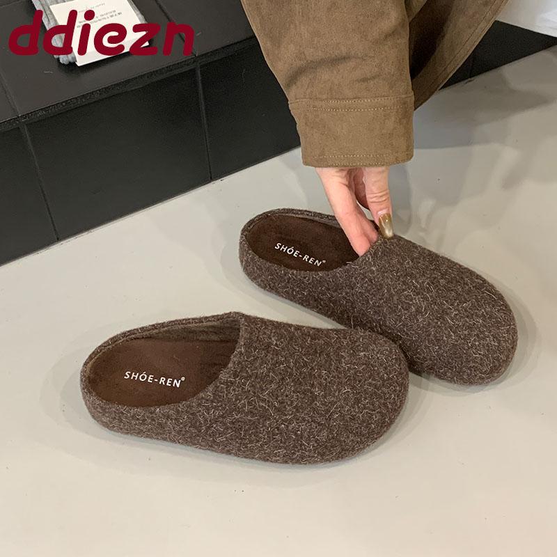 Fashion Warm Ladies Flats Slippers Shoes Round Toe Female Slides Outdoor Indoor Fashion Flock Women Slippers Sandals Shoes Mules