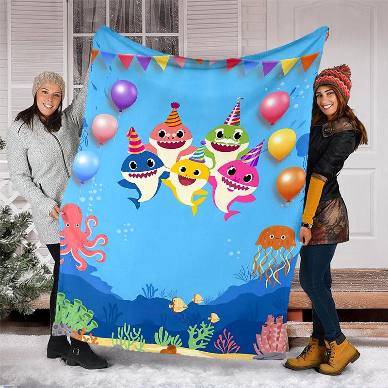 1pc Shark1 Theme Blanket - Digital Print, Polyester, Cozy for All Seasons, Perfect for Outdoor, Camping, and Travel