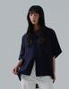 Neilbi Open Collar Silky Linen Shirt [D,Navy]