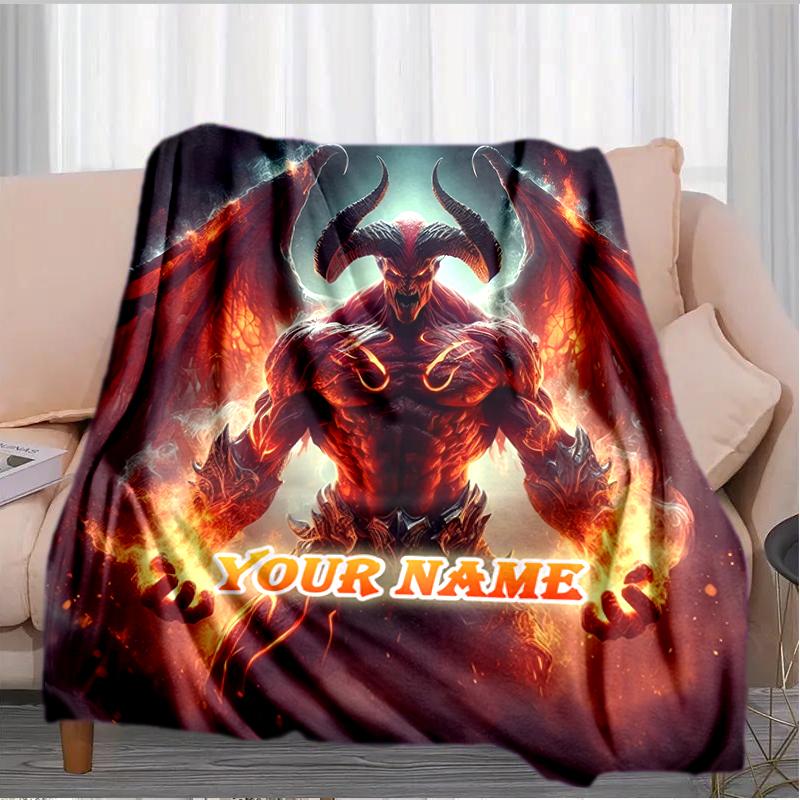 1PC Custom Name "Fiery Demon Artwork" Blanket Versatile,all-season Throw Suitable for the Living Room,bedroom,camping,travel,and Gift