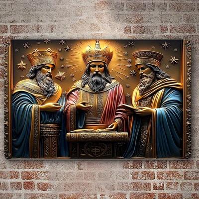 Płaski 2D 30*20cm, Drewniana sztuka ścienna w stylu bohemy, Temat religijny, Wielofunkcyjna dekoracja do zawieszenia, Ikona Trójcy Świętej, Trwała drewniana tabliczka, do domu