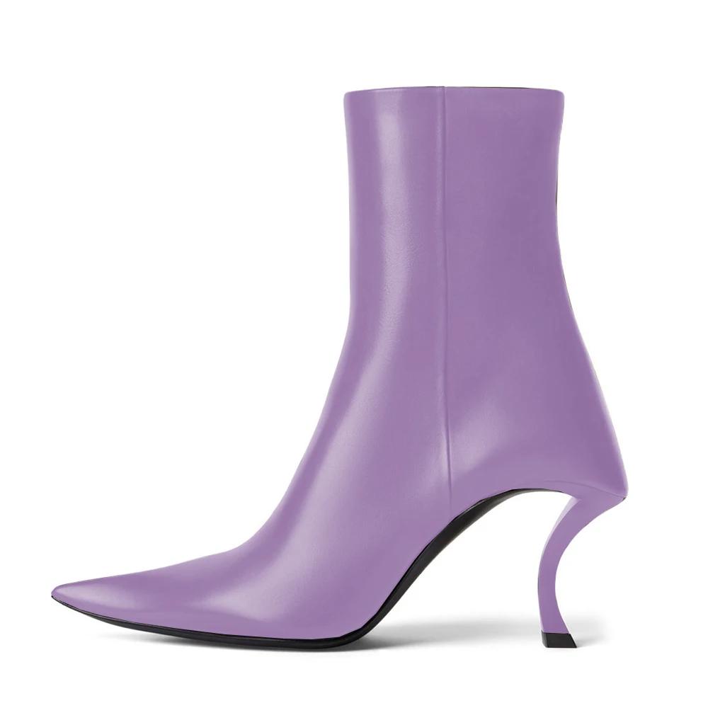 

2025 Sexy Pointed Toe Women Boots Side Zipper Genuine Leather Ankle Boots Strange Style Heel Short Boots 43