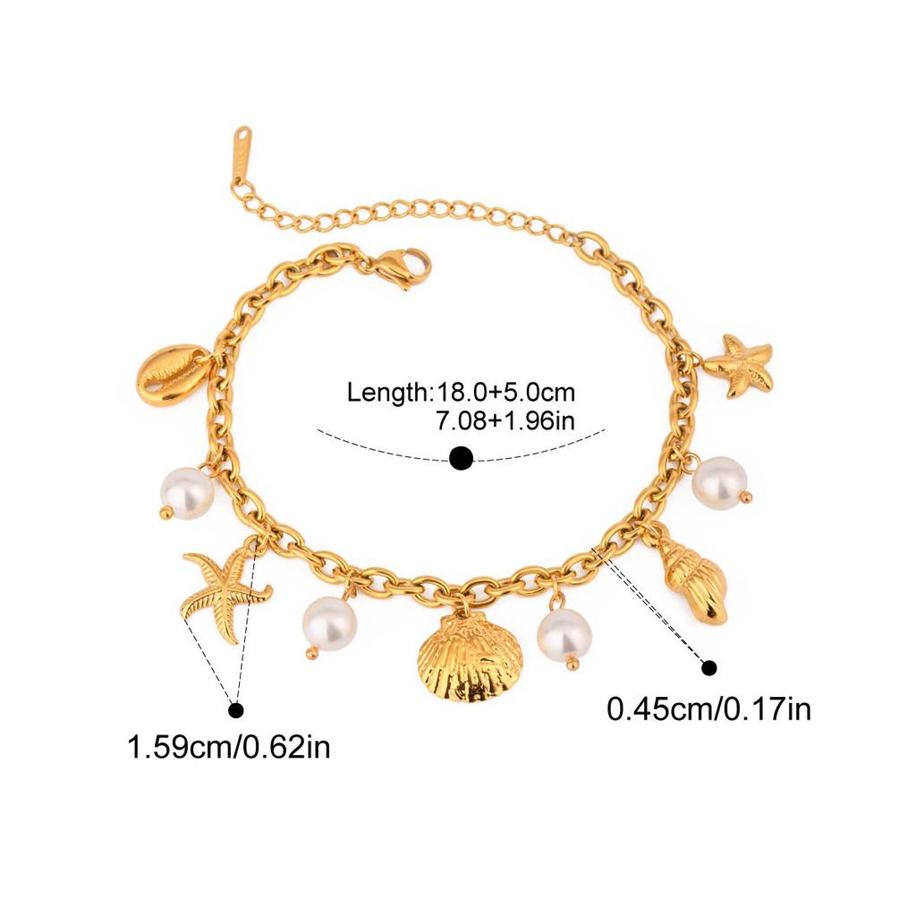 Yori Ocean Style Summer Accessories Shell Pearl Shell Drop Chain Bracelet Bangle Stainless Steel High Quality Jewelry