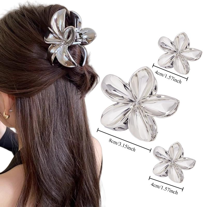 3pcs Large Small PVC Bauhinia Flower Hair Claw Clips for Women Girls Trendy Gold Silver Color Hairpin Accessories Styling Gifts