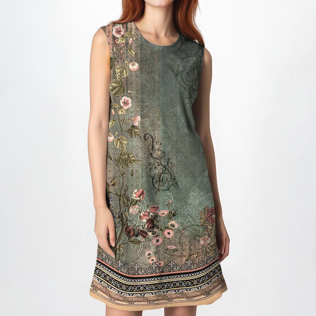 Women's Fashion Casual Print Round Neck Sleeveless Short Dress