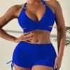 2024 Multicolor Cross Halter Bikini with Flat Leg Shorts for Women