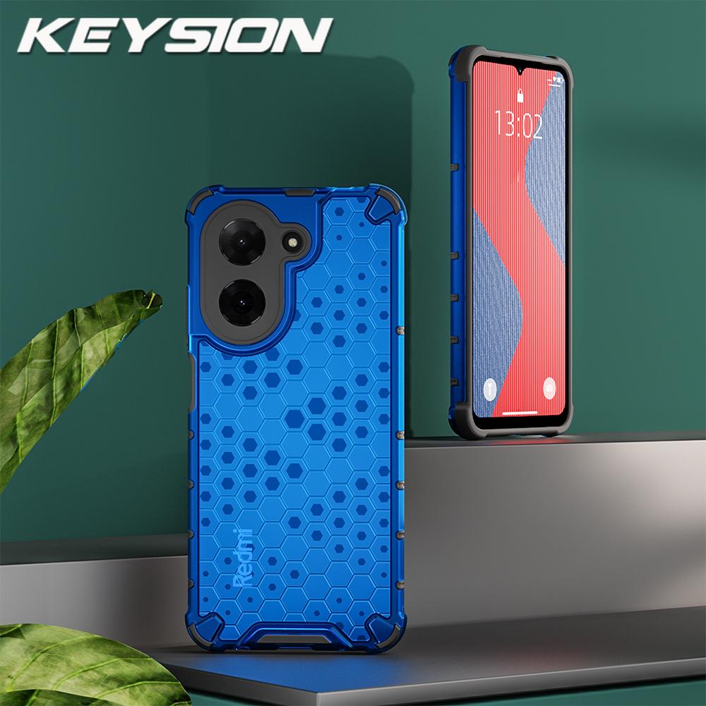 

KEYSION Shockproof Armor Case for Xiaomi Redmi A5 4G Soft Silicone+PC Transparent Honeycomb Phone Back Cover for Xiaomi POCO C71 for Redmi A5 синий