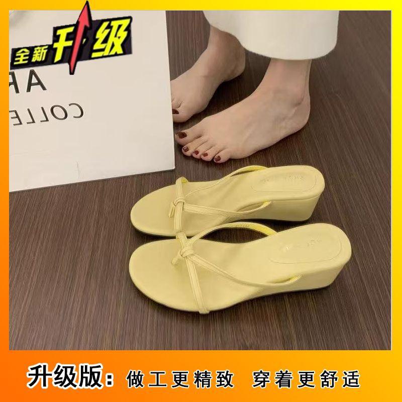 

2025 female summer fairy with skirt toe thick bottom flip-flops fashion go out vacation slope heel cool slippers 40