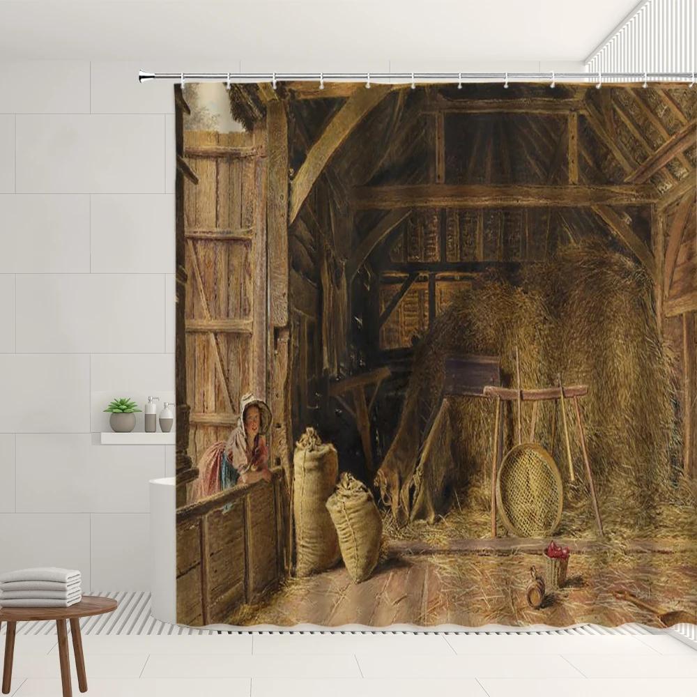 Westlicher Cowboy Duschvorhang Retro Cowboyhut Bauernhofmuster Badezimmer Badewannen Dekoration Wasserdichtes Stoffdisplay Mit Haken