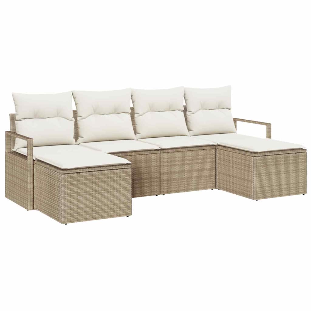 Sofa Set with Cushions 6 Pcs Beige Poly Rattan
