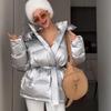 Giacca imbottita invernale da donna con cappuccio, lucida, calda, in piuma d'anatra, vestibilità slim, capospalla casual