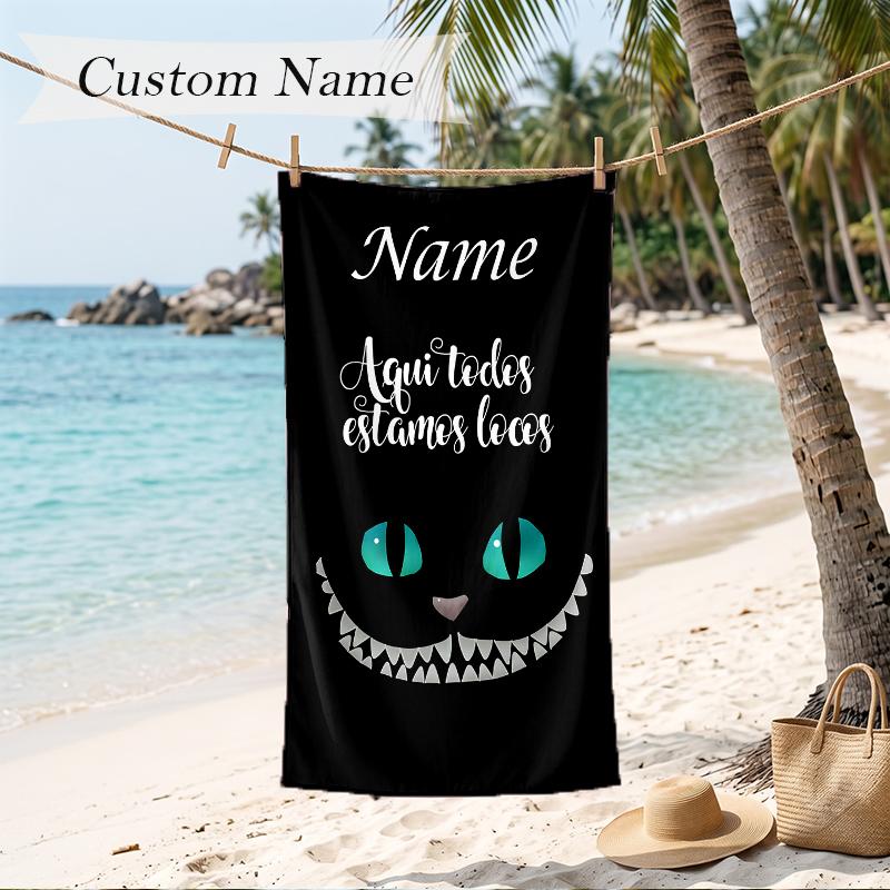 Cheshire Cat Custom Name Printed Beach Towel Personalized Soft Towel For Swimming Beach Travel
