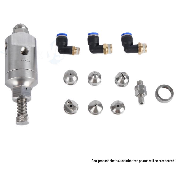 Stainless Steel Anti-Drip Triple-Fluid Air Atomizing Nozzle with Siphon and Circular Fan Spray
