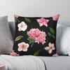 Black And Pink Floral Square Pillowcase Polyester Linen Velvet Printed Zip Decorative Sofa Cushion Cover