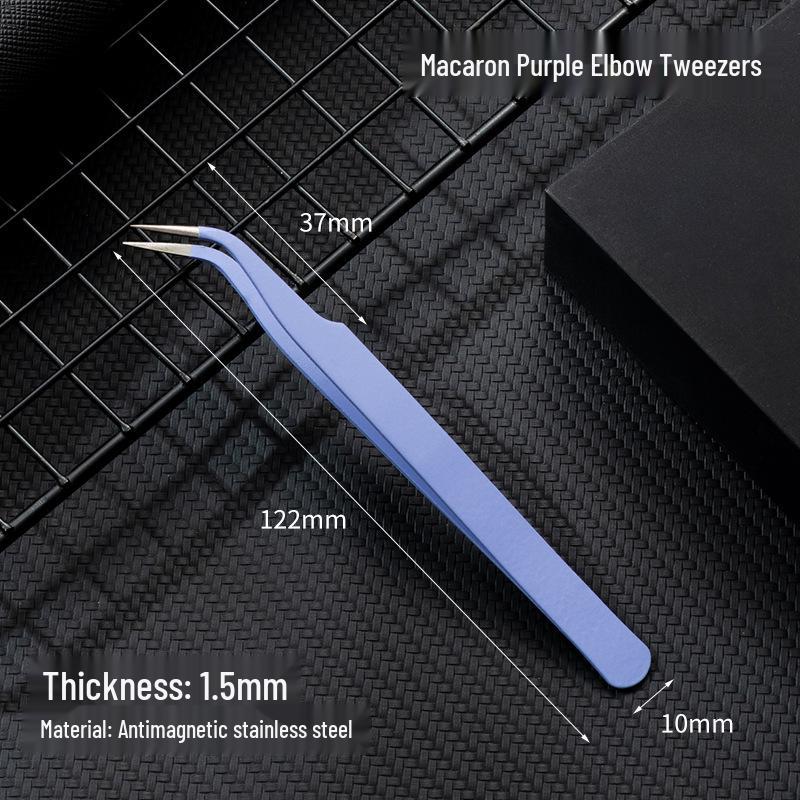 Black Anti-Static Stainless Steel Curved Tip Tweezers Set for Nail Art, Journaling, and Repairs