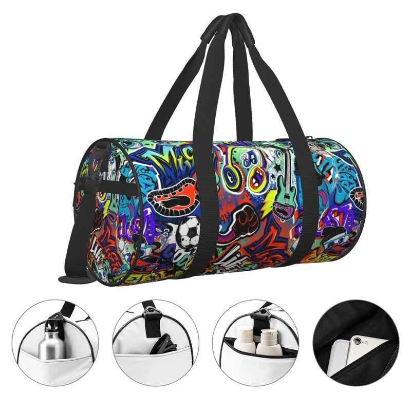 Abstract Grunge Graffiti Gitaar Muziek Gamepad Straatstijl Reizen Duffelbags Unisex Opvouwbaar Waterdicht Yoga Sportschool Sporttas