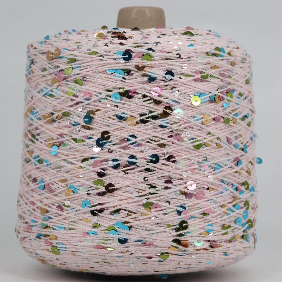 Hand-Knitted Bright Cotton Yarn with Sequins, 3MM+6MM, Combed and Fancy