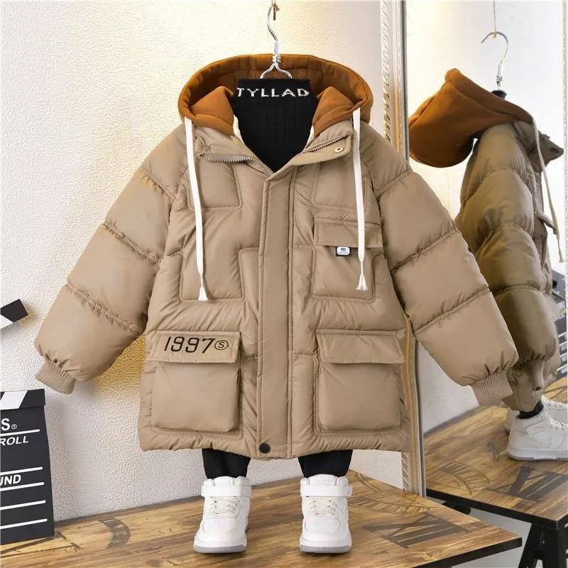 Children Winter Warm Thicken Plus Velvet Jacket Teen Hooded Coat Kids Parka Outerwear Boys Clothing Casual Clothes