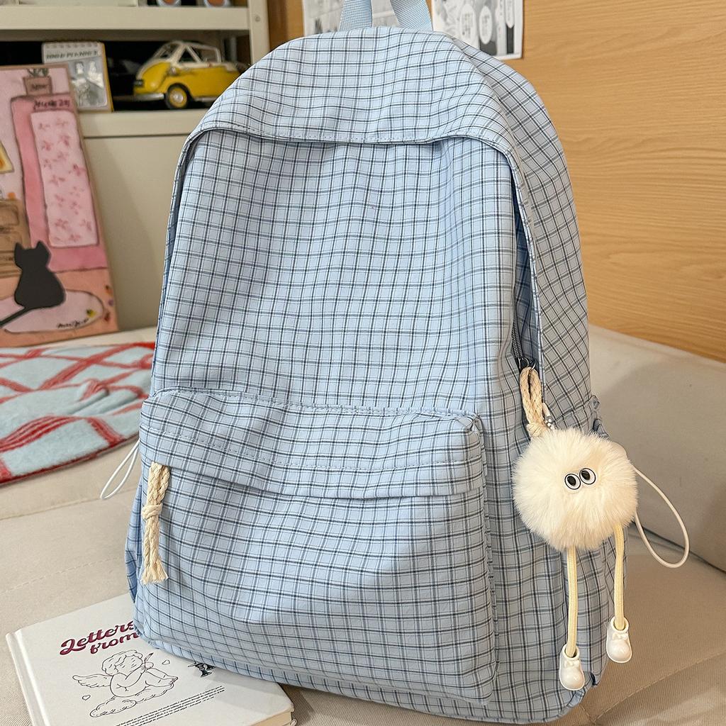 Schoolbag casual large capacity backpack ins style fashion girl Korean version plaid simple college student schoolbag travel backpack