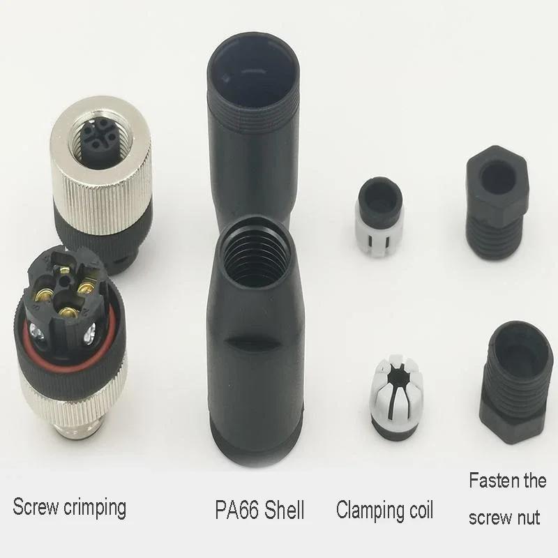 Waterproof IP67 A B D Type LED Sensor Weldless M12 3 4 5 8 12 Pin Aviation Connector Straight/Curved Male Female Plug Screw Lock
