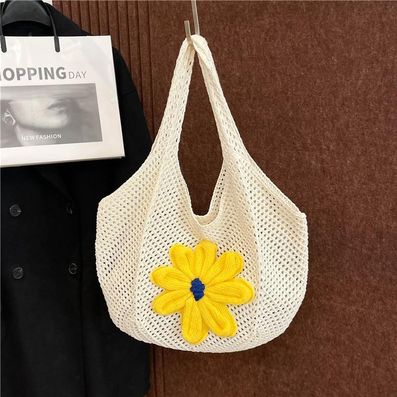 Borsa a Tote Grande Lavorata a Maglia Aperta Sopra Donna Casual a Spalla da Spiaggia 2025 Design Morbido Quadrato