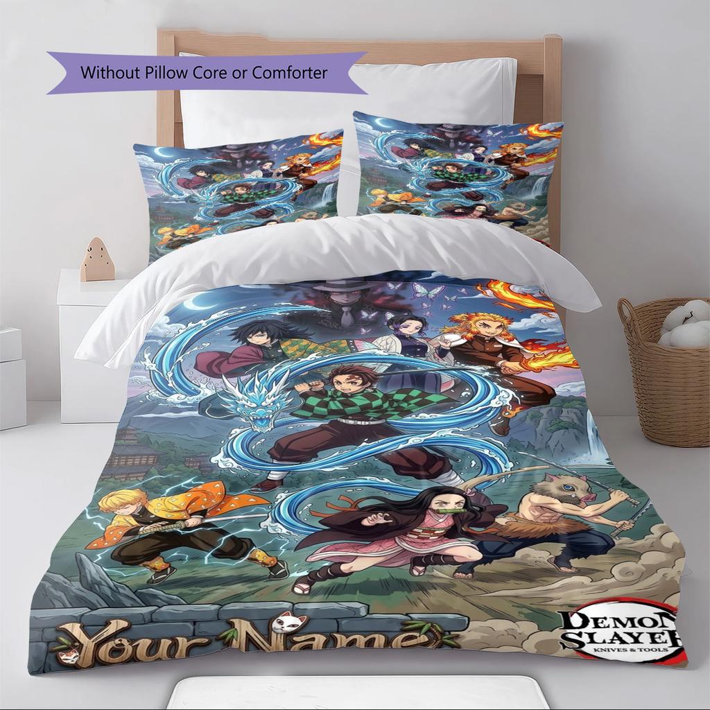 Name Custom Demon Slayer Pattern Bedding Set Quilt Cover Pillowcase Home Decor Gift (1 * duvet cover + 2 * pillowcase, without core)