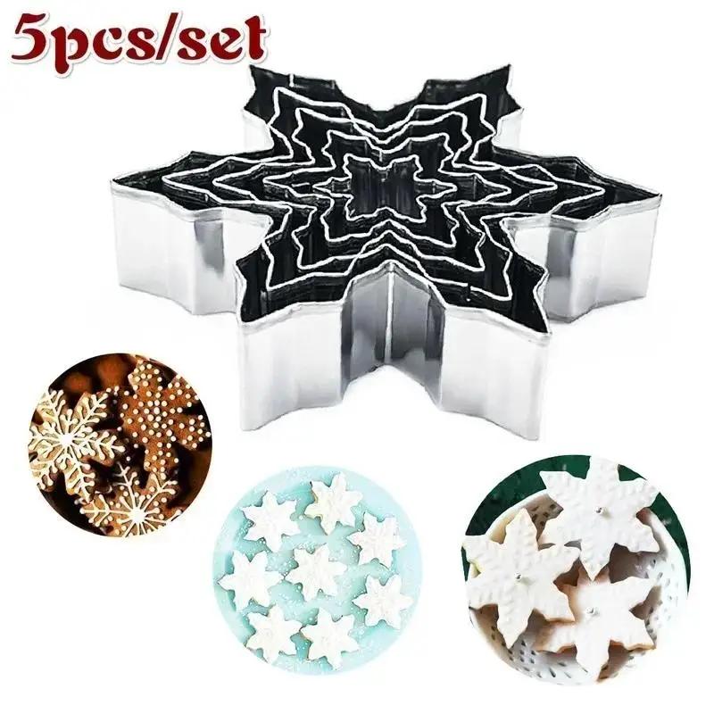5Pcs/Set Metal Snowflake Shape Christmas Cookie Cutter Chocolate Soap Mold Baking Tools Kitchen Bakeware Fondant Cake Stencils