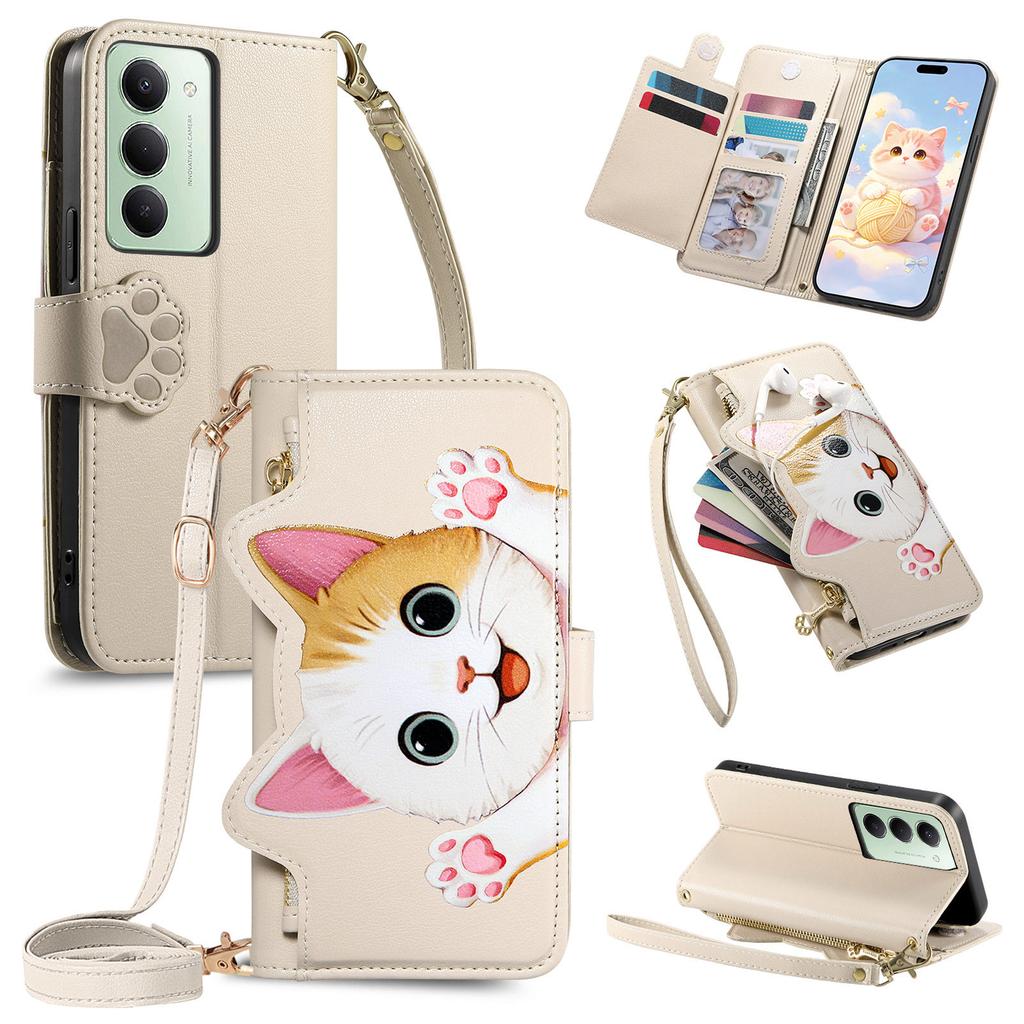 Cute Cat Crossbody Long Lanyard Flip Wallet Leather Case For Xiaomi Redmi Note 15 Pro Plus 14 13 14C 13C Shockproof Stand Cover