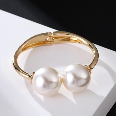 Gold Pearl Geometric Bracelet Jewelry Curtain Buckle Hip Hop Wide Cuff Bangles  Women