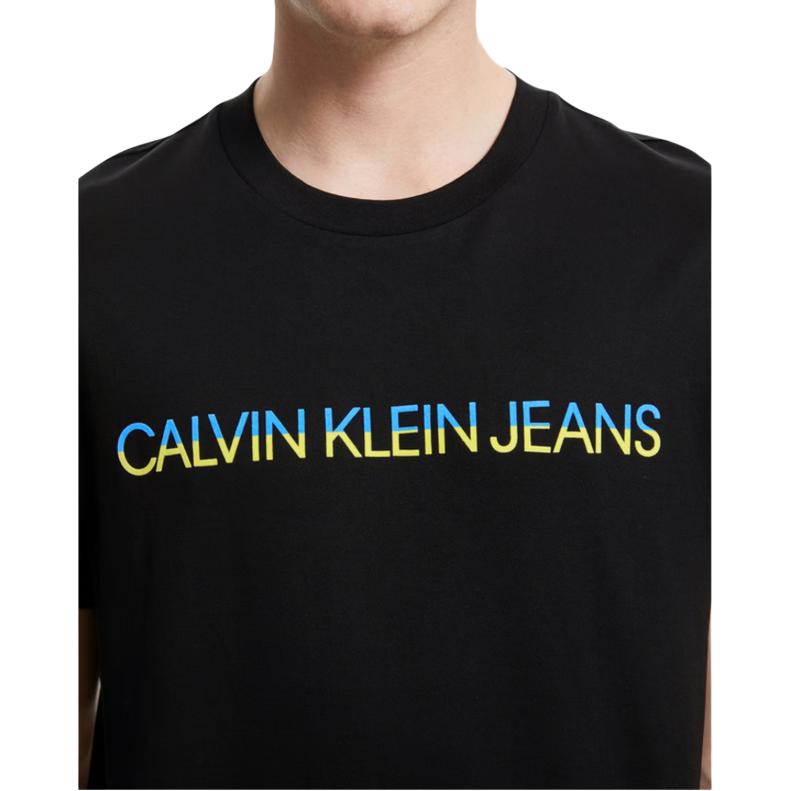 Calvin Klein Gradient Two-Tone Velour Logo Crew Neck T-Shirt Men Tops Black J318511-BEH