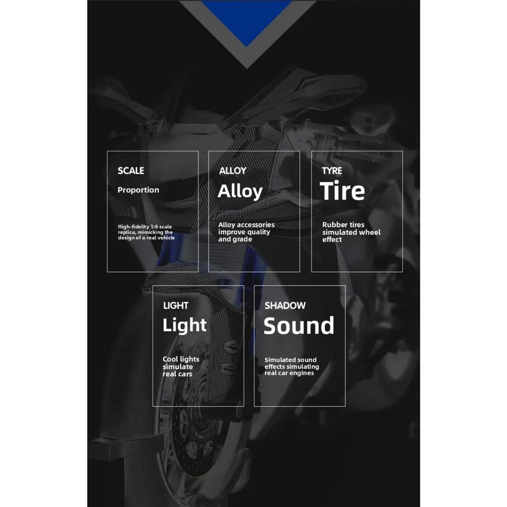 Symulacja 1/6 Yamaha R1M Metalowy Malowany Model Motocykla Dźwięk Światło Kolekcja Zabawka Motocykl Prezent dla Chłopaka Miniaturowy Samochodzik