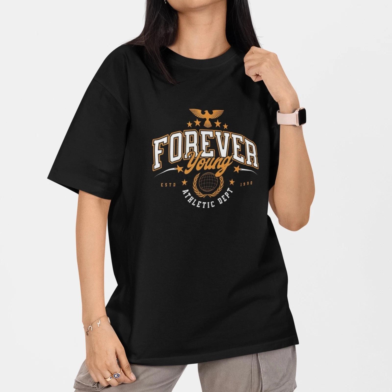 Vintage Athletic T Shirt Forever Young Retro College Style Black Graphic Tee XXXXL