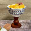 Bohemian French Retro Ceramic Dessert Bowl with Wooden Stem.